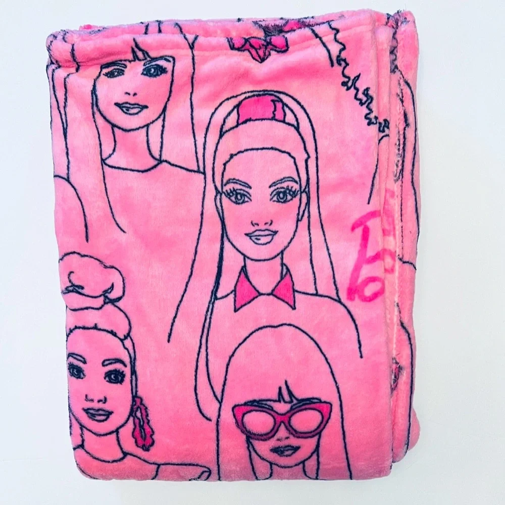 🩷🎀BARBIE Oversized Pink Barbie Print Logo Plush Blanket Throw / 50” x 70”